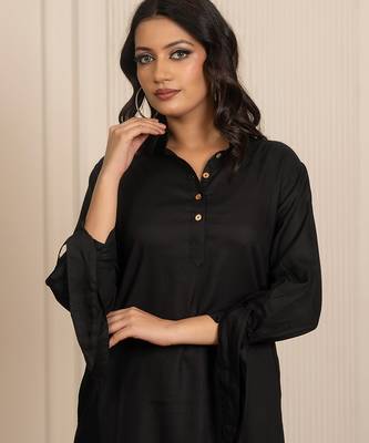 Black woven rayon dress 2