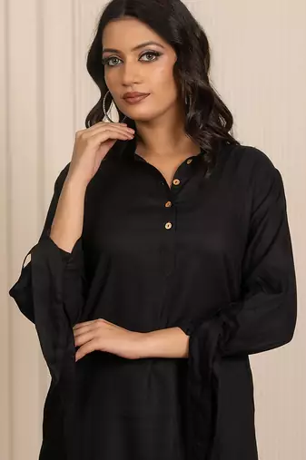 Black woven rayon dress