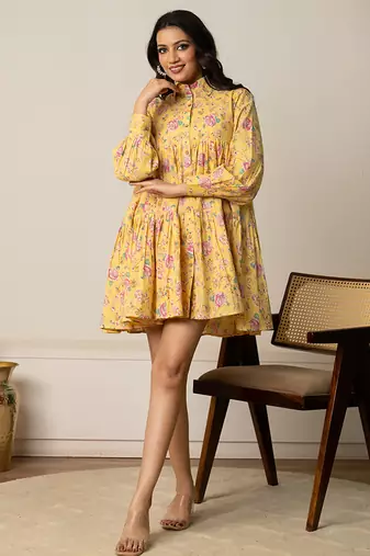 Yellow printed cotton dress