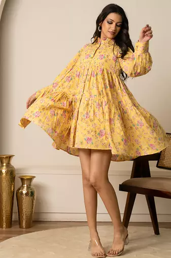 Yellow printed cotton dress