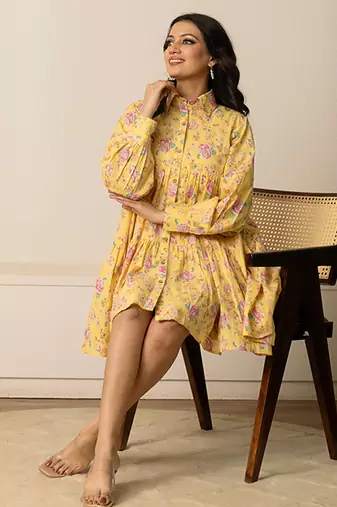 Yellow printed cotton dress