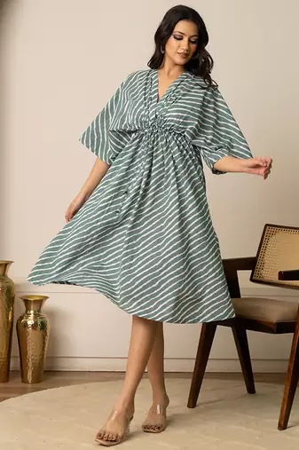 Green printed cotton kaftan