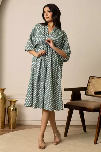 Green printed cotton kaftan