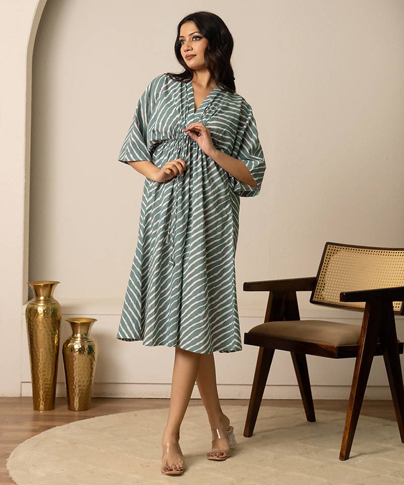 Green printed cotton kaftan