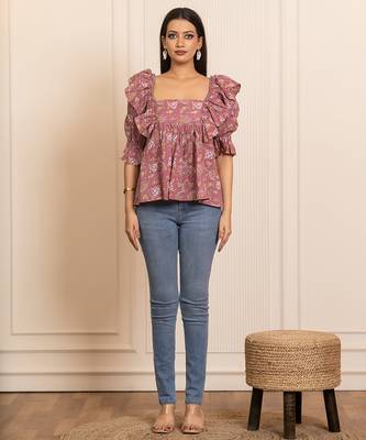Mauve printed cotton top 1