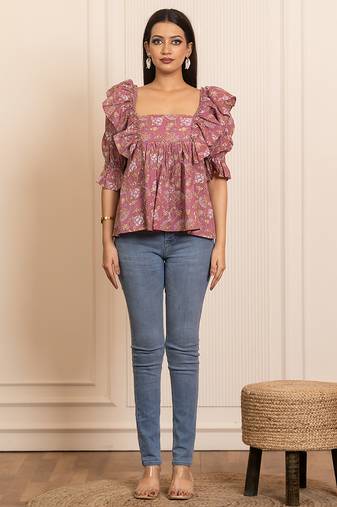 Mauve printed cotton top