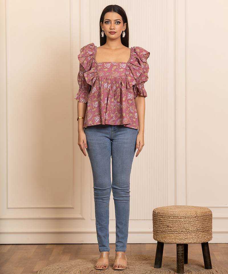 Mauve printed cotton top