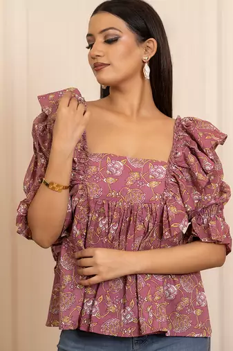 Mauve printed cotton top