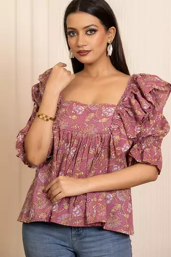Mauve printed cotton top