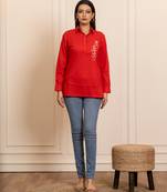 Red embroidered cotton top
