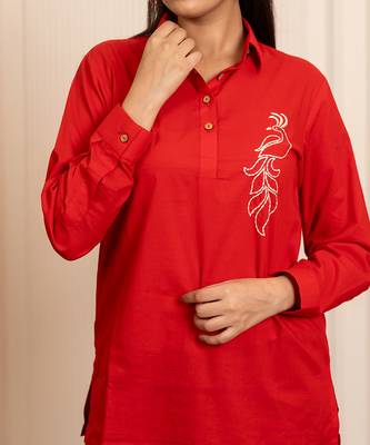 Red embroidered cotton top 3