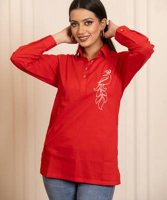 Red embroidered cotton top 4