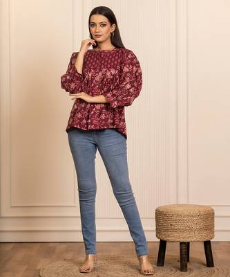 Maroon printed cotton top 1