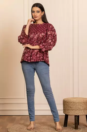 Maroon printed cotton top