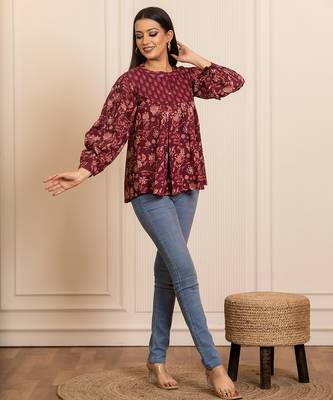 Maroon printed cotton top 2