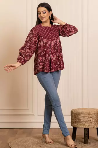 Maroon printed cotton top