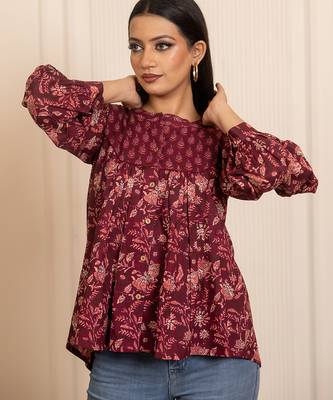 Maroon printed cotton top 3
