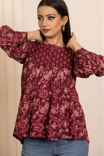 Maroon printed cotton top