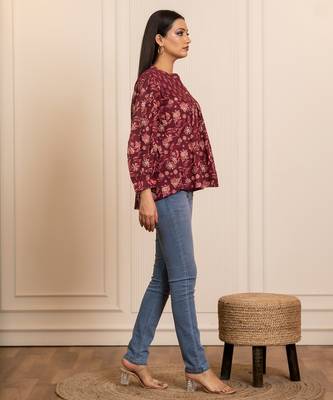 Maroon printed cotton top 4