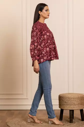 Maroon printed cotton top