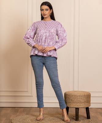 Lavender printed cotton top 1