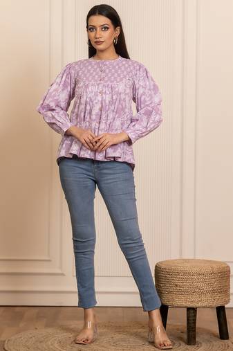 Lavender printed cotton top