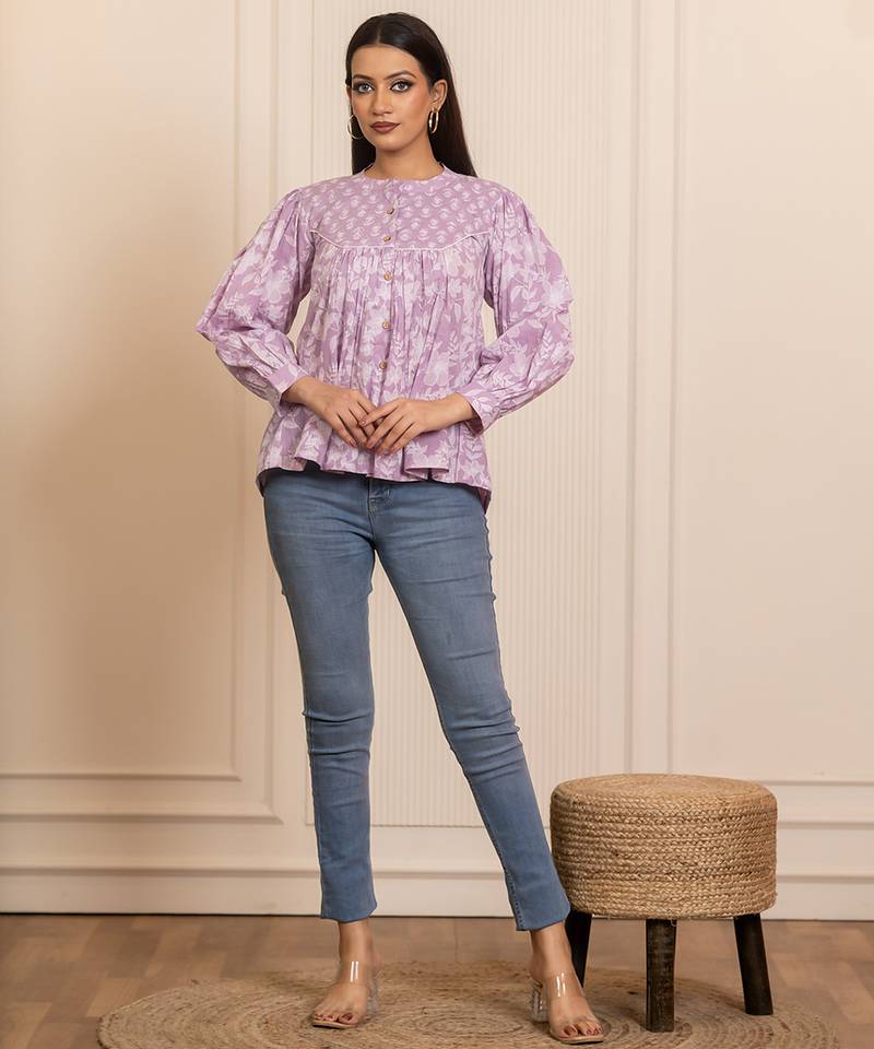 Lavender printed cotton top