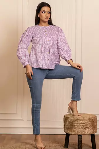 Lavender printed cotton top