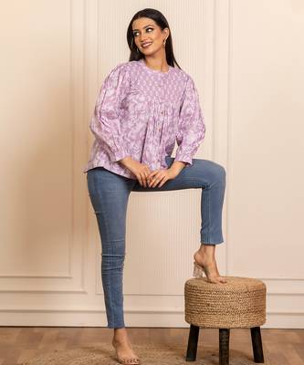 Lavender printed cotton top 3