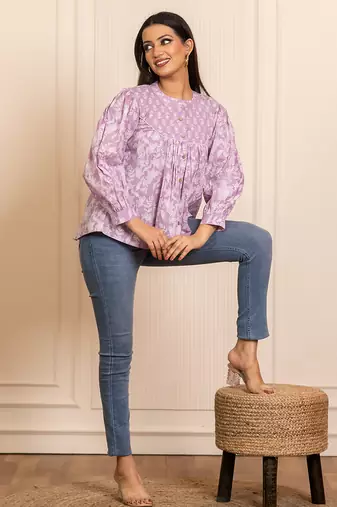 Lavender printed cotton top