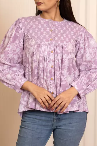 Lavender printed cotton top