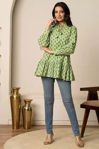 Green printed cotton top