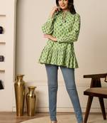 Green printed cotton top