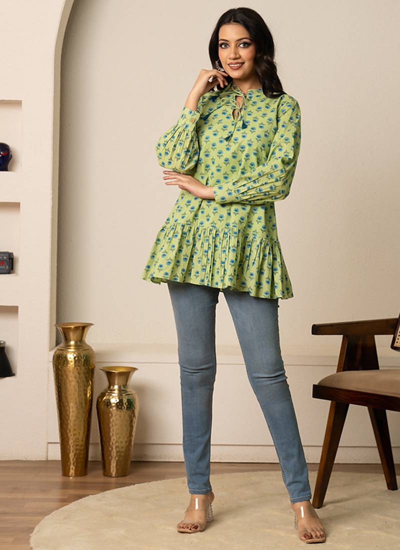 Green printed cotton top
