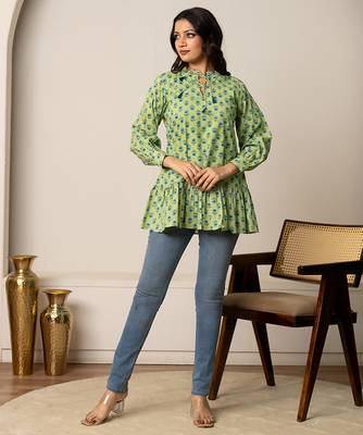 Green printed cotton top 2