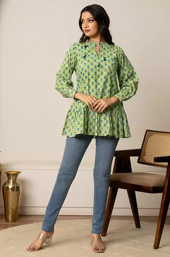Green printed cotton top