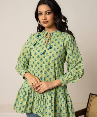 Green printed cotton top 3