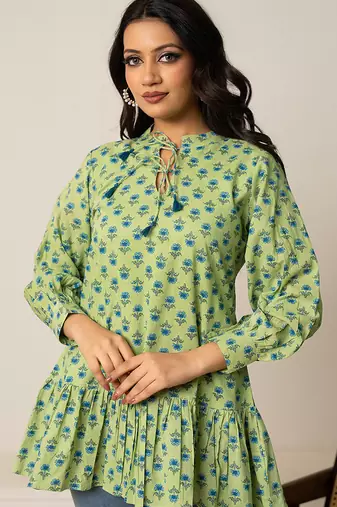 Green printed cotton top