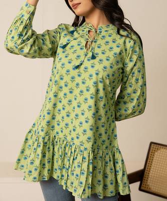Green printed cotton top 4