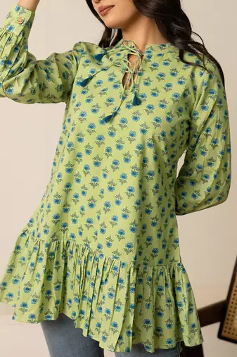 Green printed cotton top