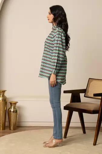 Blue printed cotton top