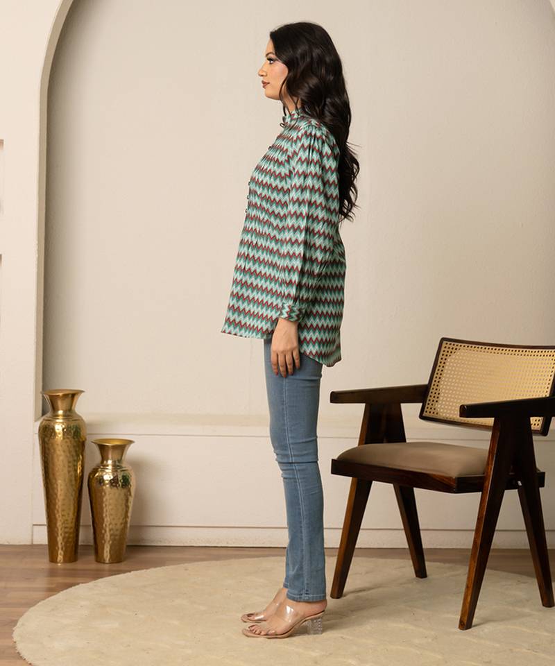 Blue printed cotton top