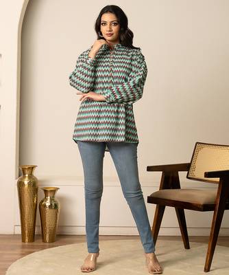 Blue printed cotton top 1