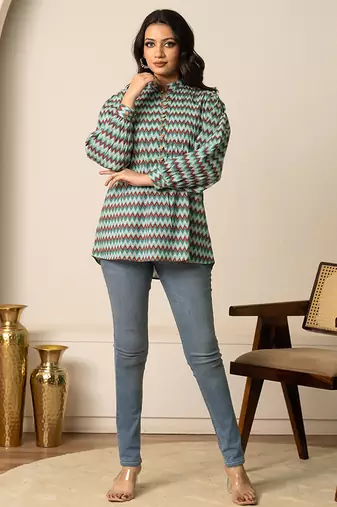 Blue printed cotton top