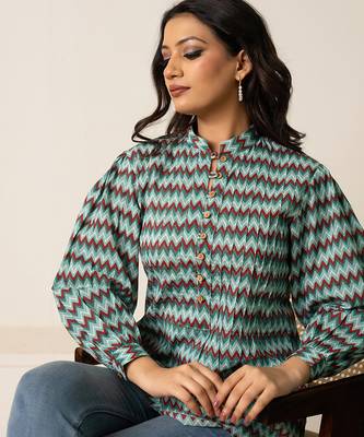 Blue printed cotton top 3