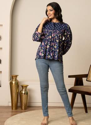 Blue printed cotton top 1