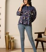 Blue printed cotton top