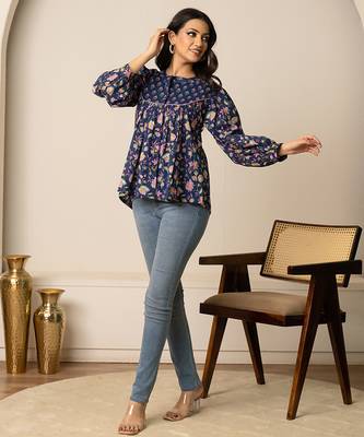 Blue printed cotton top 2