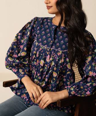 Blue printed cotton top 3