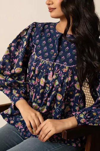 Blue printed cotton top